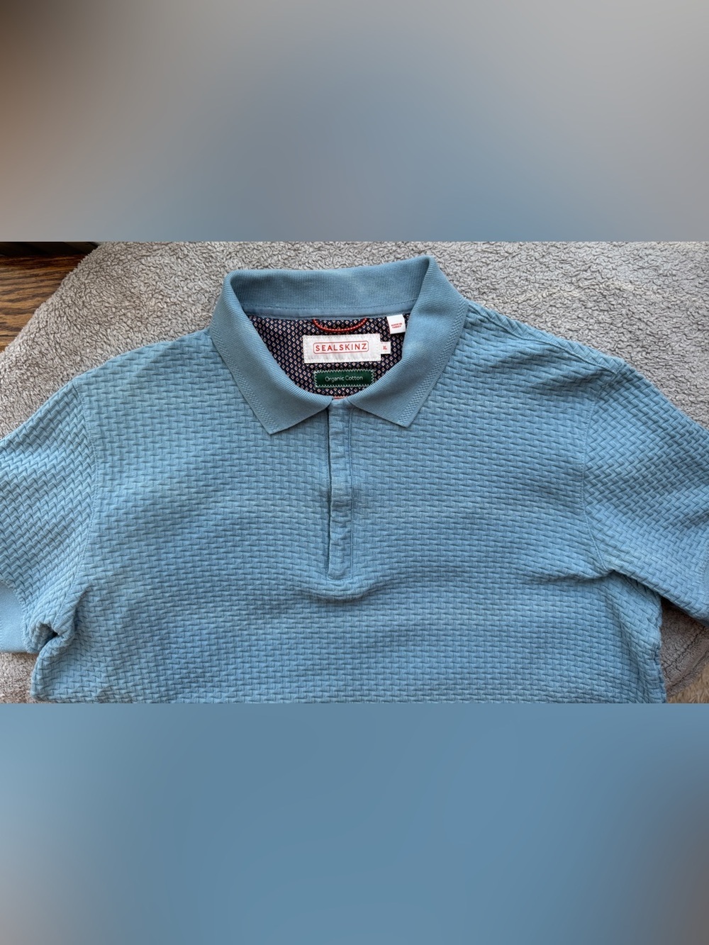 SEALSKINZ Men's XL Blue Organic Cotton Textured Knit Zip Polo UV Protection - Picture 2 of 7